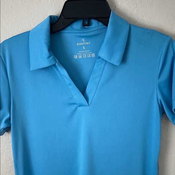 NWT SANTINY Women's Golf Shirt Collared V-Neck Blue in Size S - Picture 5 of 11